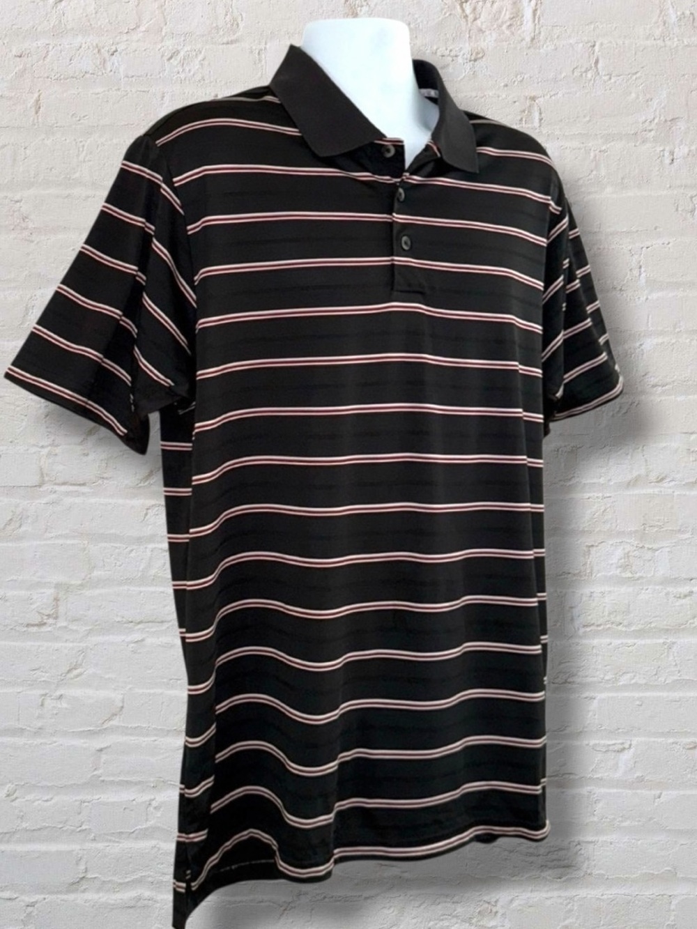 Adidas Golf ClimaCool Shirt Men’s Large Brown Red White Stripe Performance Polo